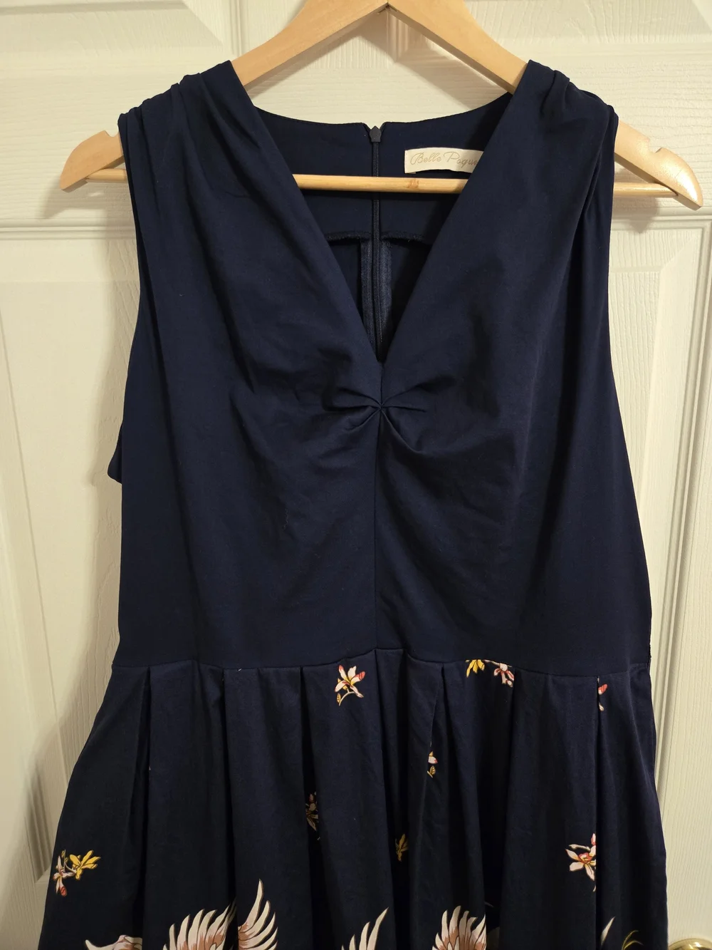 Navy Sleeveless Crane Bird Print Fit-and-Flare Dress Pin Up Size 2XL - Picture 5 of 8